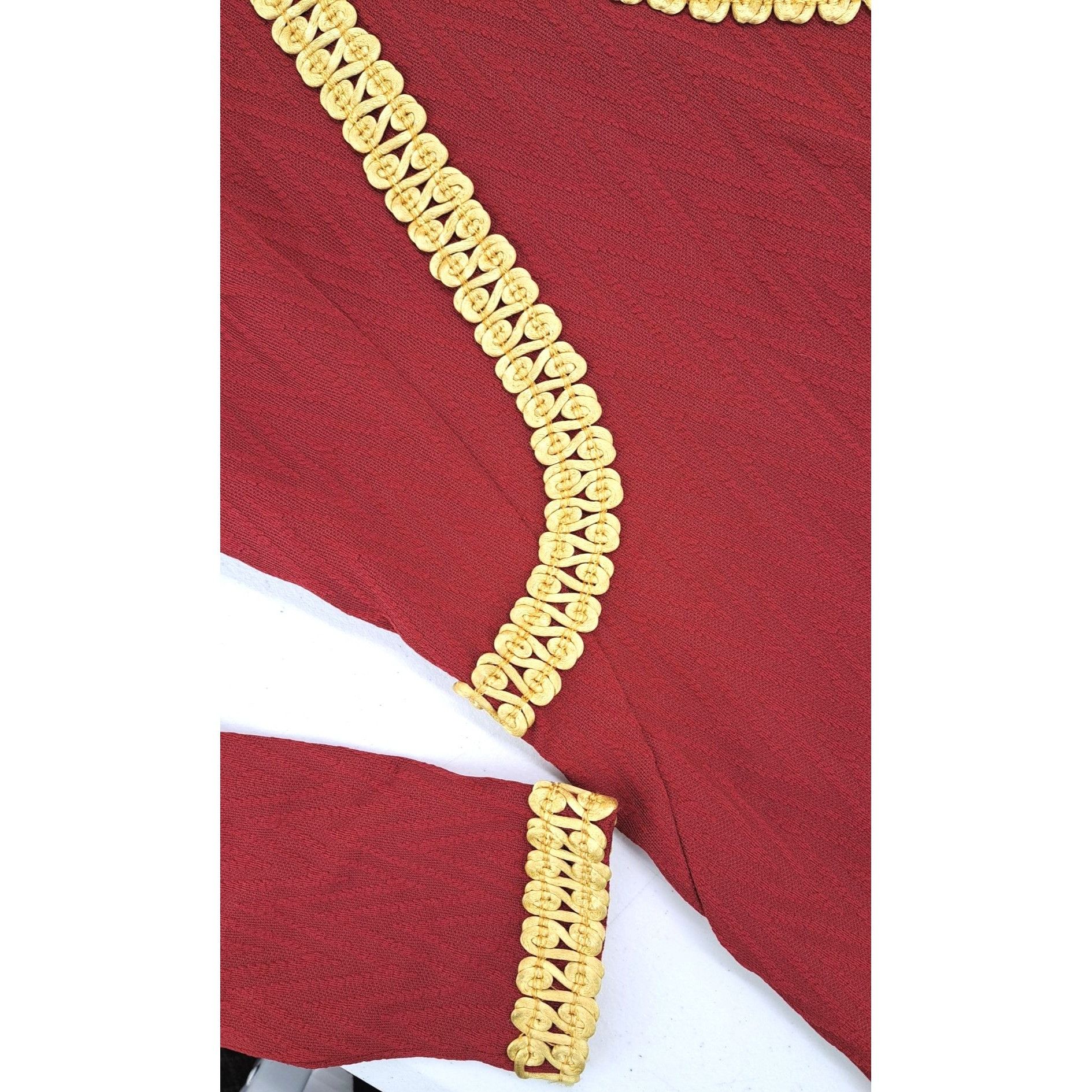 Handmade Vintage Handmade Maroon Dress Gold Gimp Trim Long Sleeve Size M / US 6-8 / IT 42-44 - 6 Thumbnail