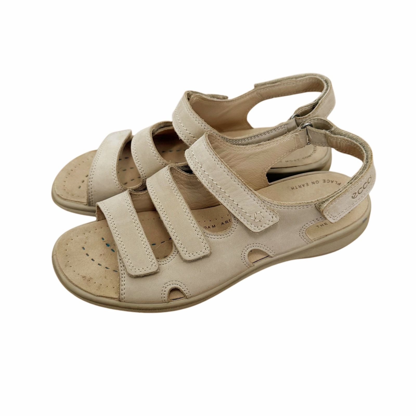 Ecco Ecco Beige Leather Breeze 3 Strap Sandals Sz 39 Size US 8.5 / IT 38.5 - 4 Thumbnail