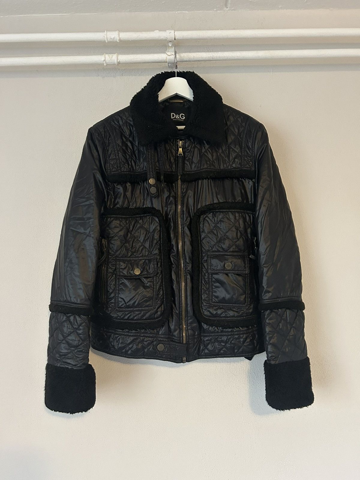 Dolce & Gabbana Black Jacket with Faux Fur Trimmings Size US L / EU 52-54 / 3 - 1 Thumbnail