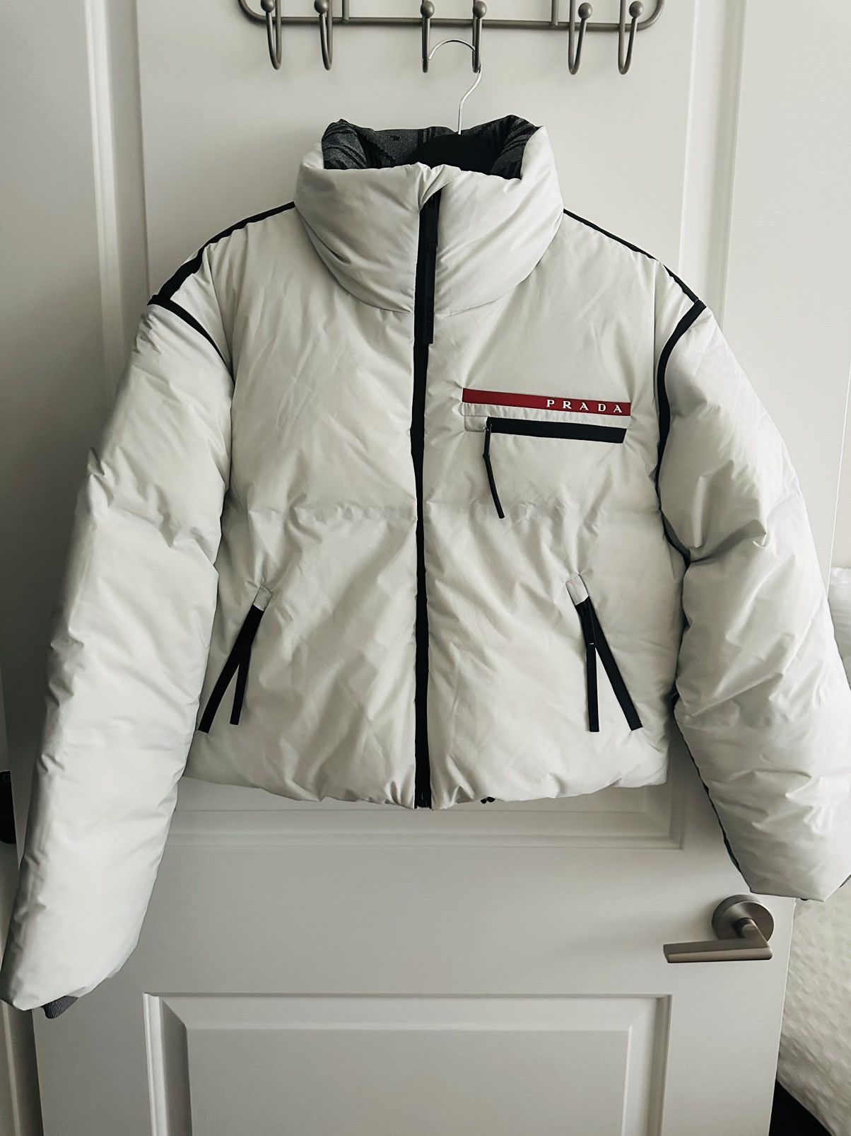 image of Prada Light Nylon Down Jacket in White, Women's (Size Small)