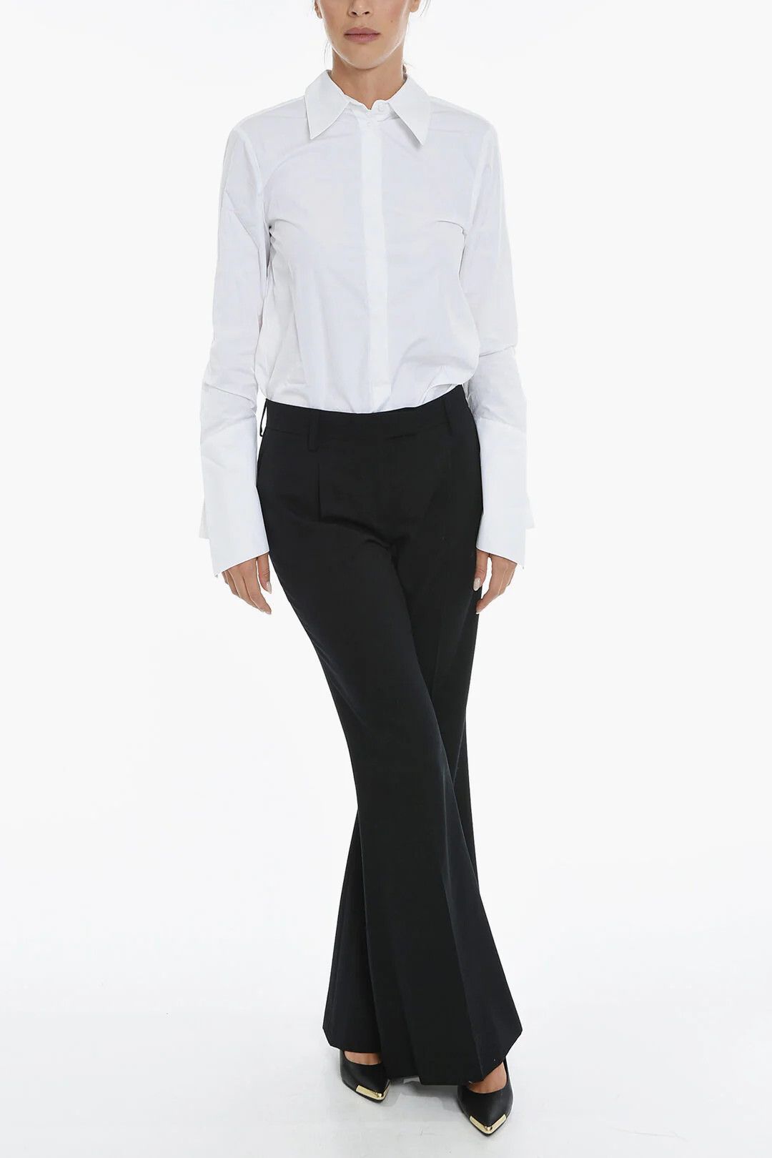Prada og1mm0426 Virgin Wool Flared Pant in Black Size 28" / US 6 / IT 42 - 4 Thumbnail