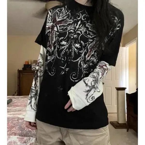 Other Women Print Patchwork Long Sleeve T-Shirts Size US M / EU 48-50 / 2 - 1 Thumbnail