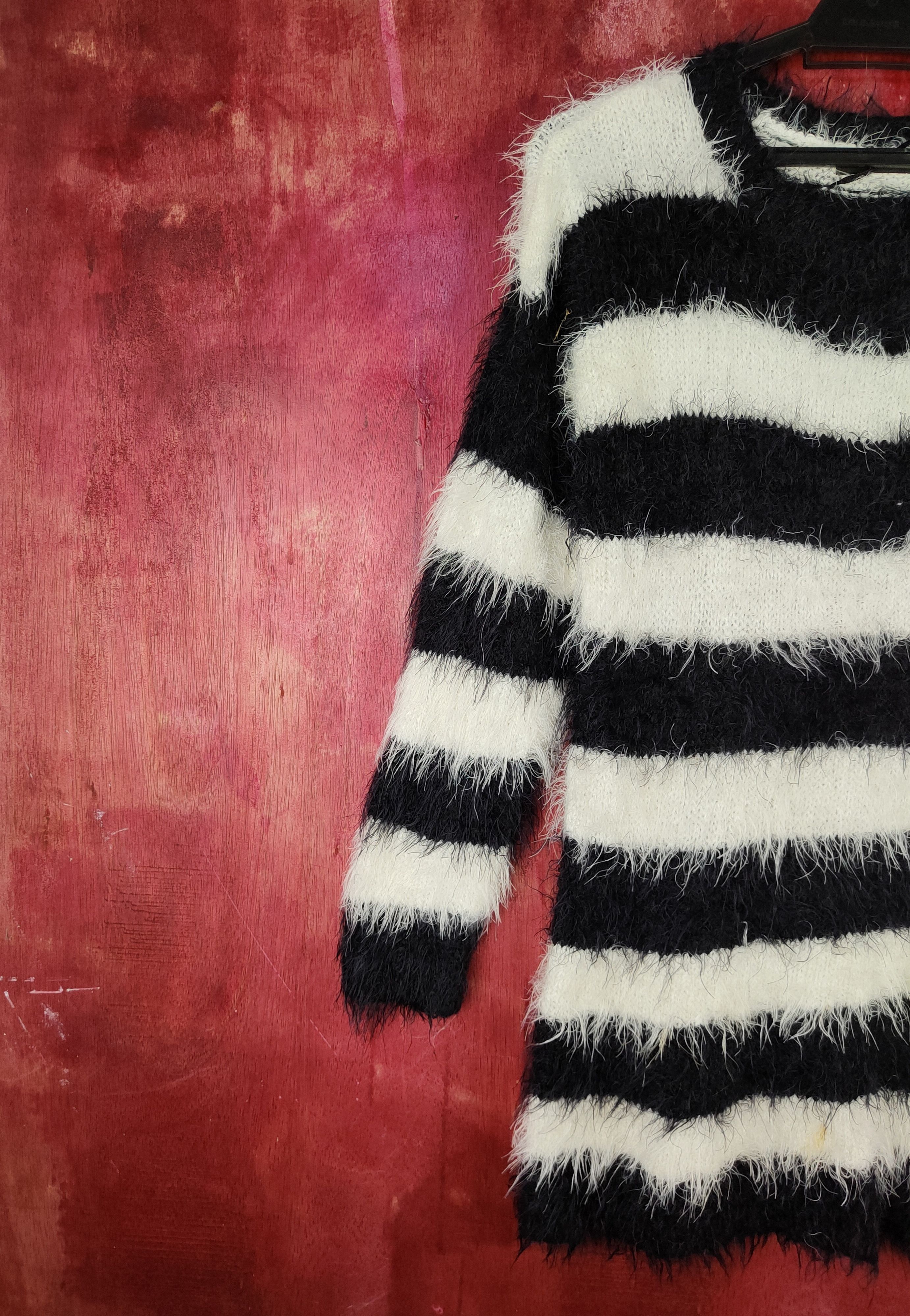 Japanese Brand Shiny Ripple Black White Fur Mohair Knitwear #S2062 Size M / US 6-8 / IT 42-44 - 3 Thumbnail