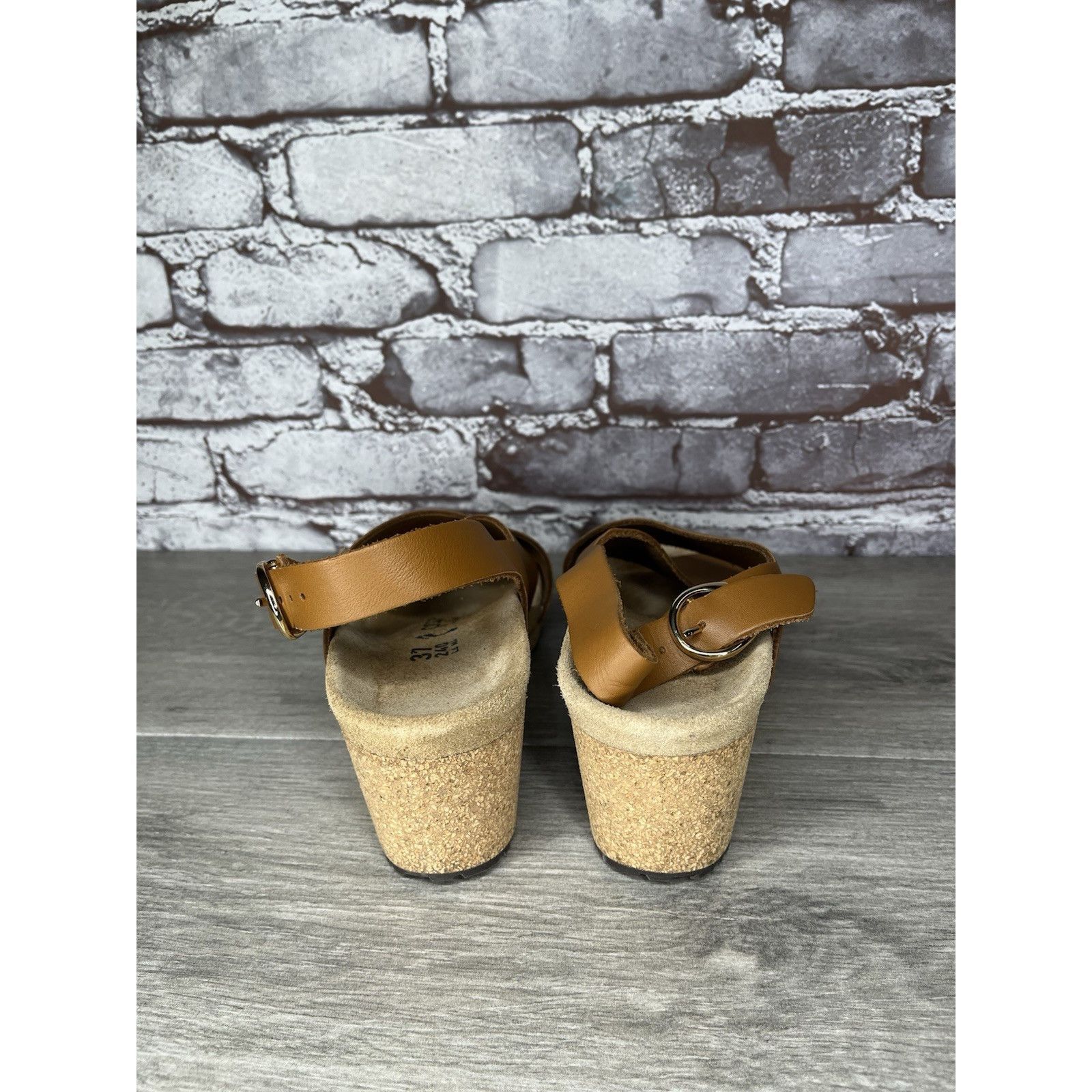 Birkenstock Birkenstock Papillio Samira Ginger Brown Leather Cork Wedges Size US 6.5 / IT 36.5 - 4 Thumbnail