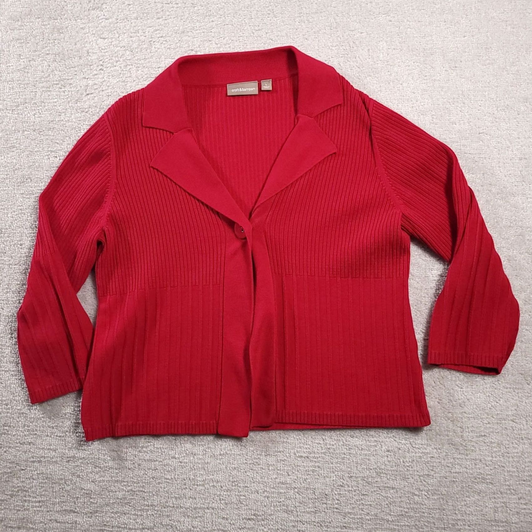 Croft & Barrow VINTAGE Croft & Barrow Cardigan Womens L Red Long Sleeve One-Button Top Size L / US 10 / IT 46 - 2 Thumbnail