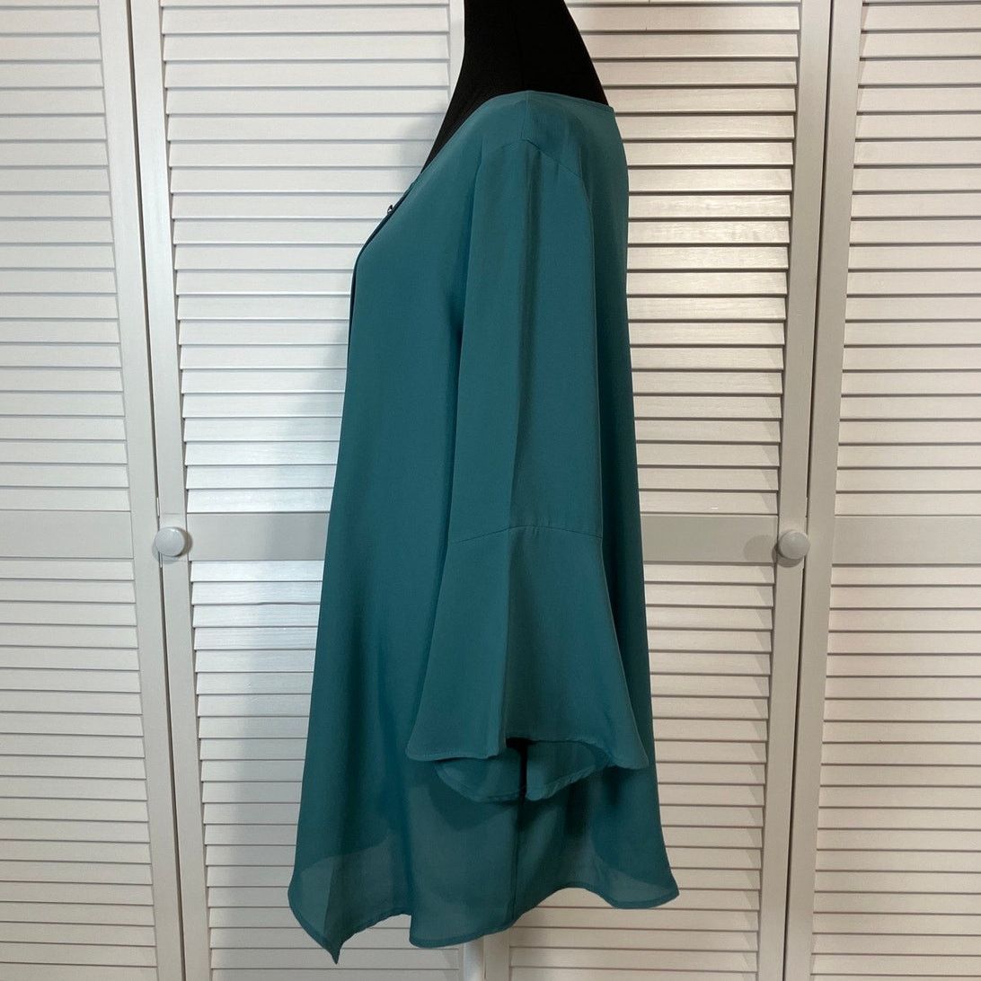 Avenue Avenue Boho Teal Keyhole ¾ Bell Sleeve Tunic Blouse 18/20 Size XXL / US 16-18 / IT 52-54 - 2 Thumbnail
