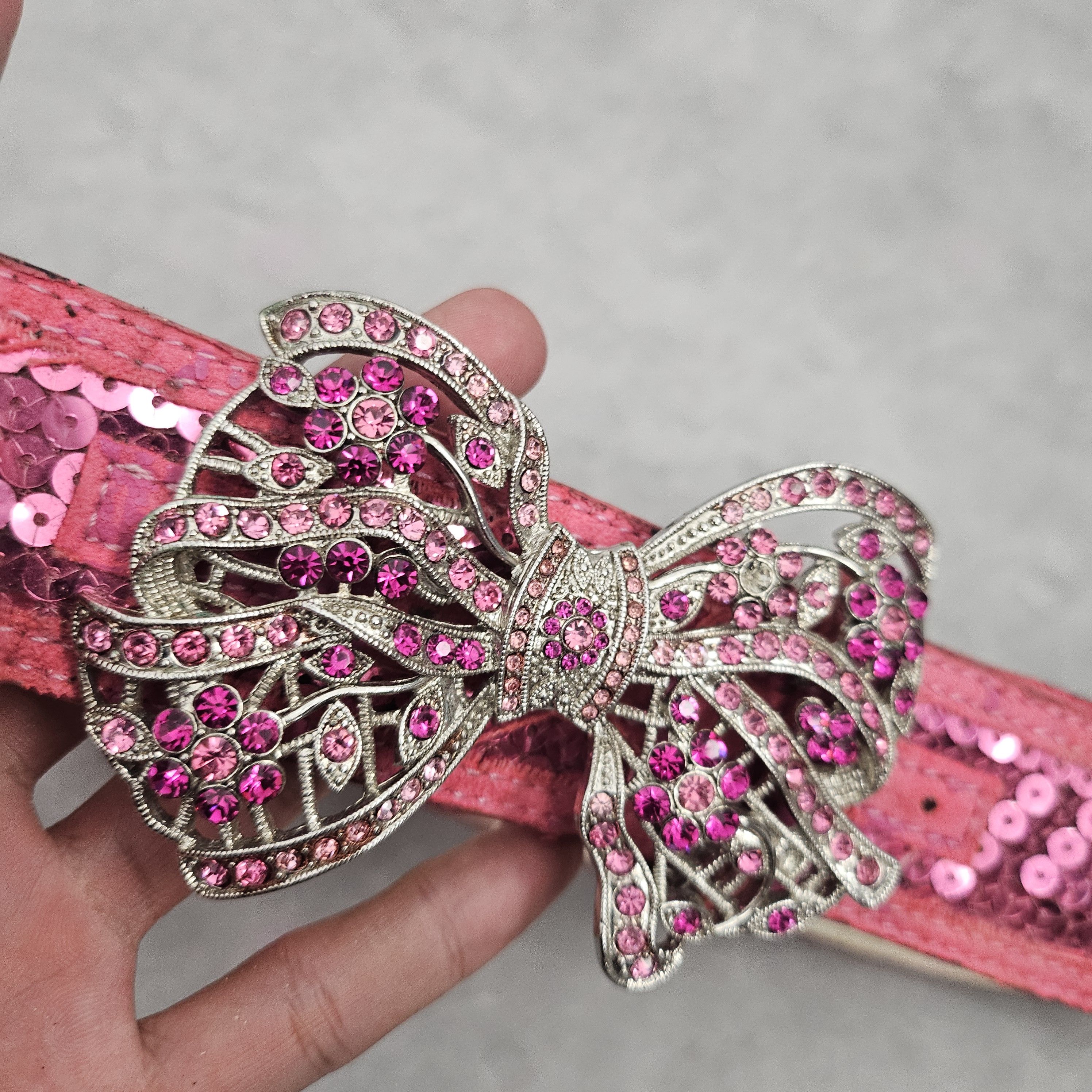 Japanese Brand Pink ribbon full crystal shining Y2K belt Size ONE SIZE - 4 Thumbnail
