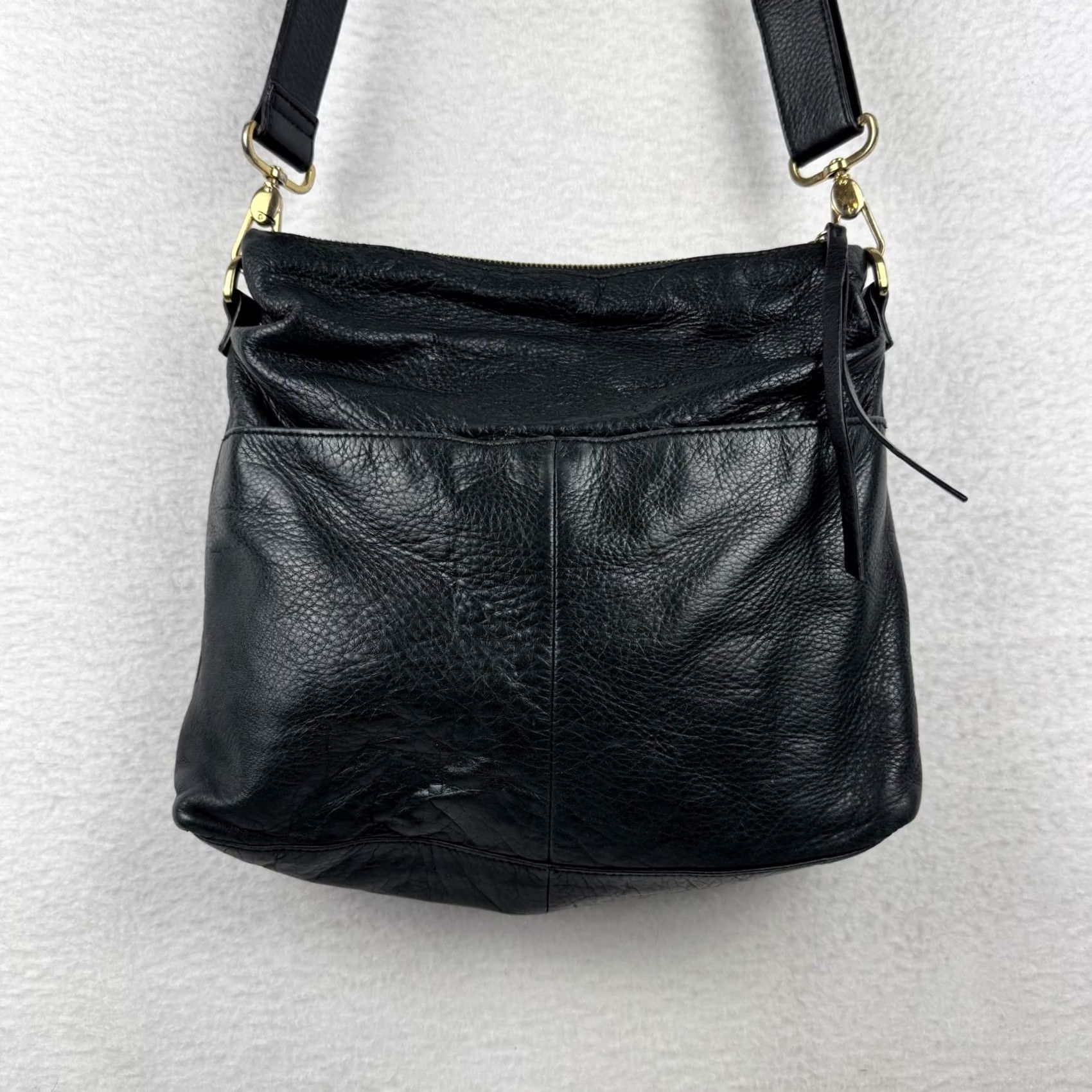 Vintage VINTAGE Margot Black Pebbled Leather Shoulder Crossbody Bag Small 3 Compartment Boho Women Womens Crossbody Bag 11in 10in 3in Silver Hardware Size ONE SIZE - 2 Thumbnail