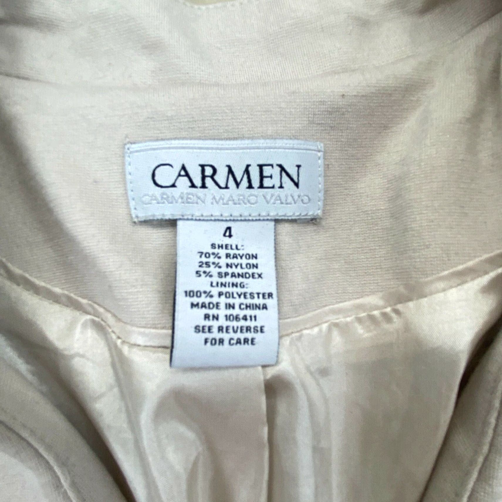Vintage Carmen Marc Valvo Womens Cream Blazer Jacket 4 Regular Size Long Sleeve Open Front Pockets Business Classic Style Size S / US 4 / IT 40 - 3 Thumbnail