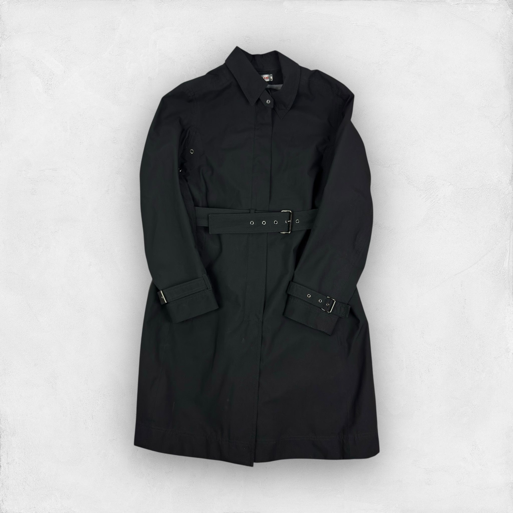 Prada gore-tex Black Collared Belted Waist Trench Coat