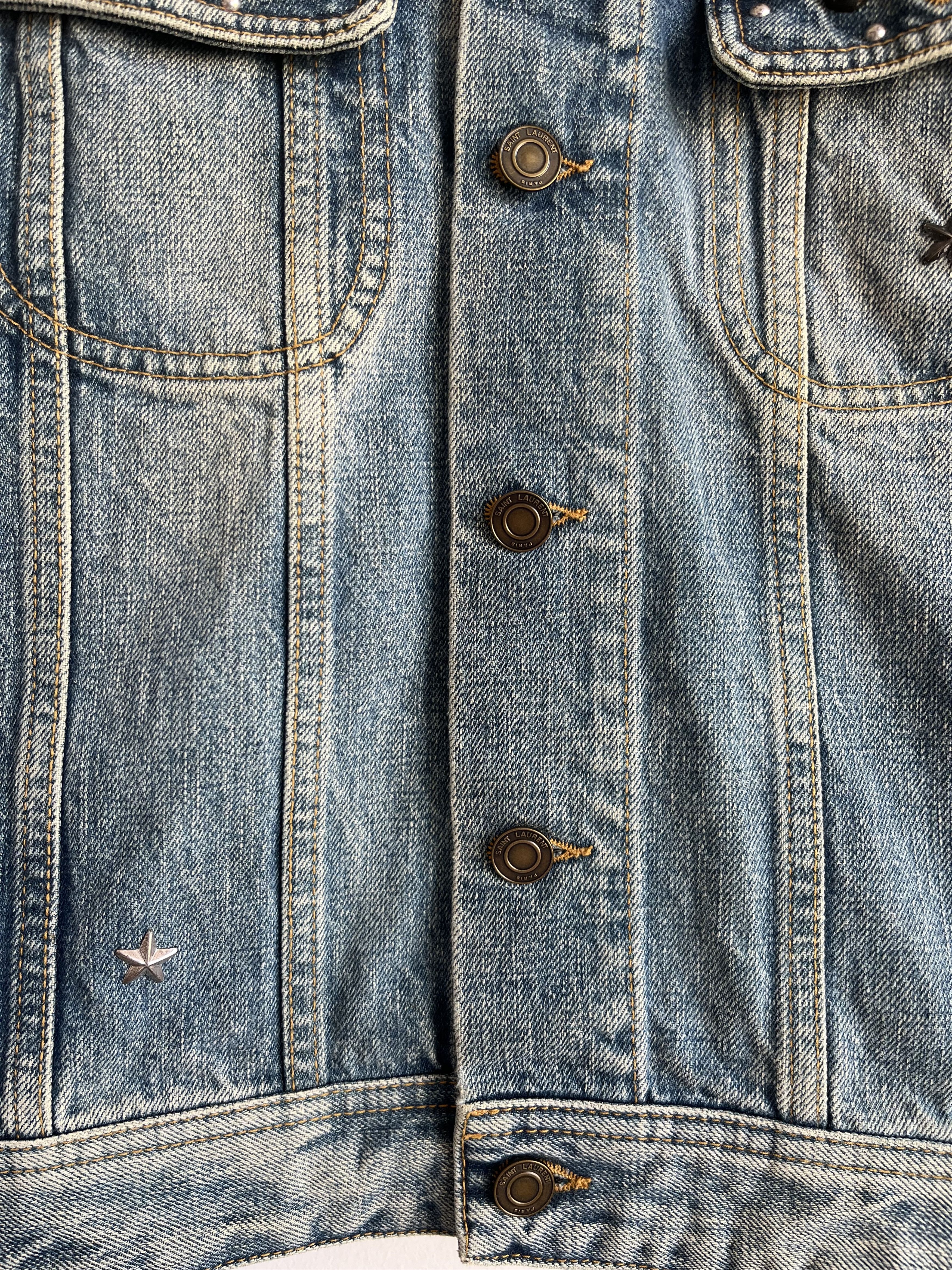 Hedi Slimane × Saint Laurent Paris SS16 Saint Laurent Studded Denim Vest Size L / US 10 / IT 46 - 6 Thumbnail
