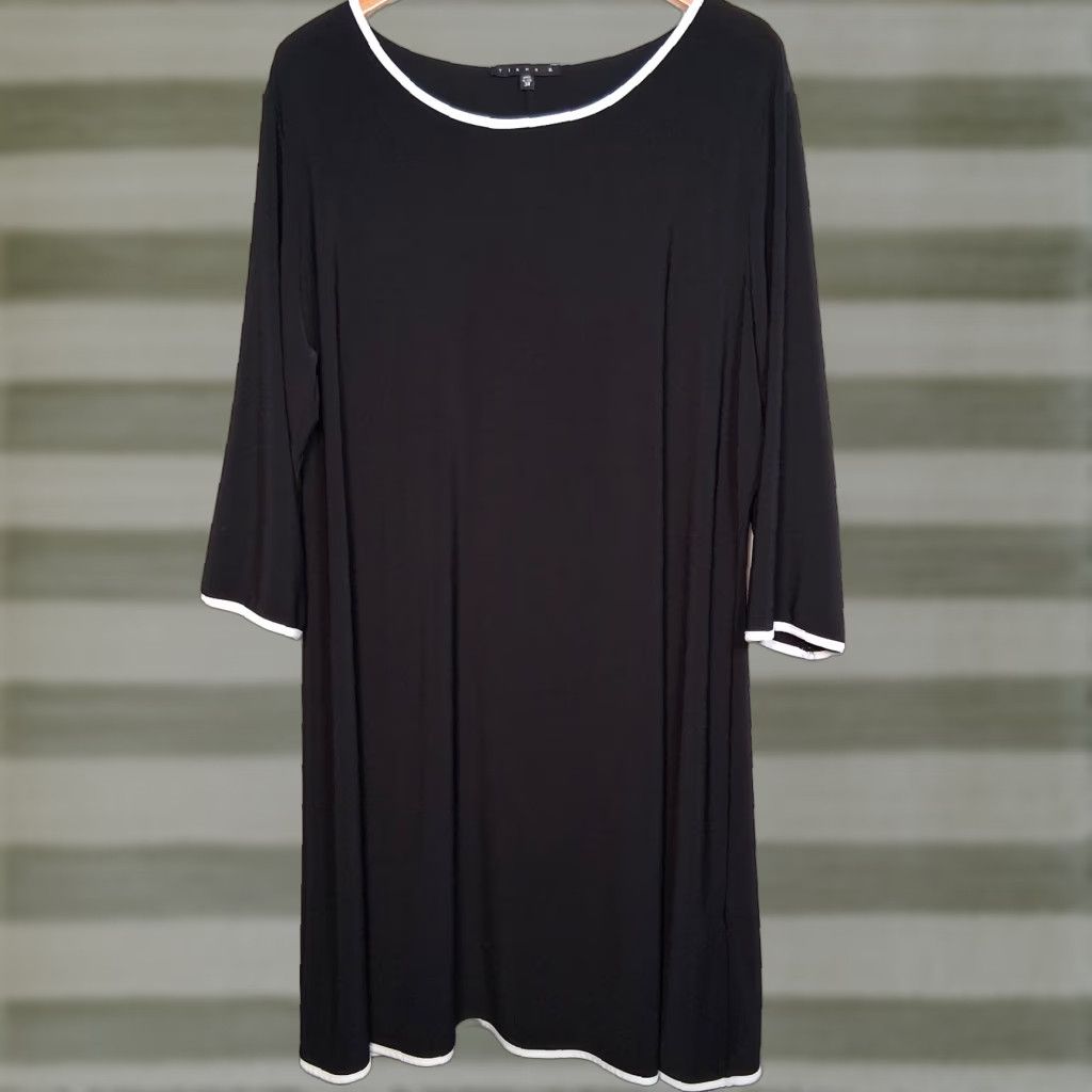 Vintage Tiana B Dress Plus Size Black Knee Length A-Line 3X Women's Stretch Polyester Solid Classic Party Office Wear Size XXL / US 16-18 / IT 52-54 - 1 Thumbnail