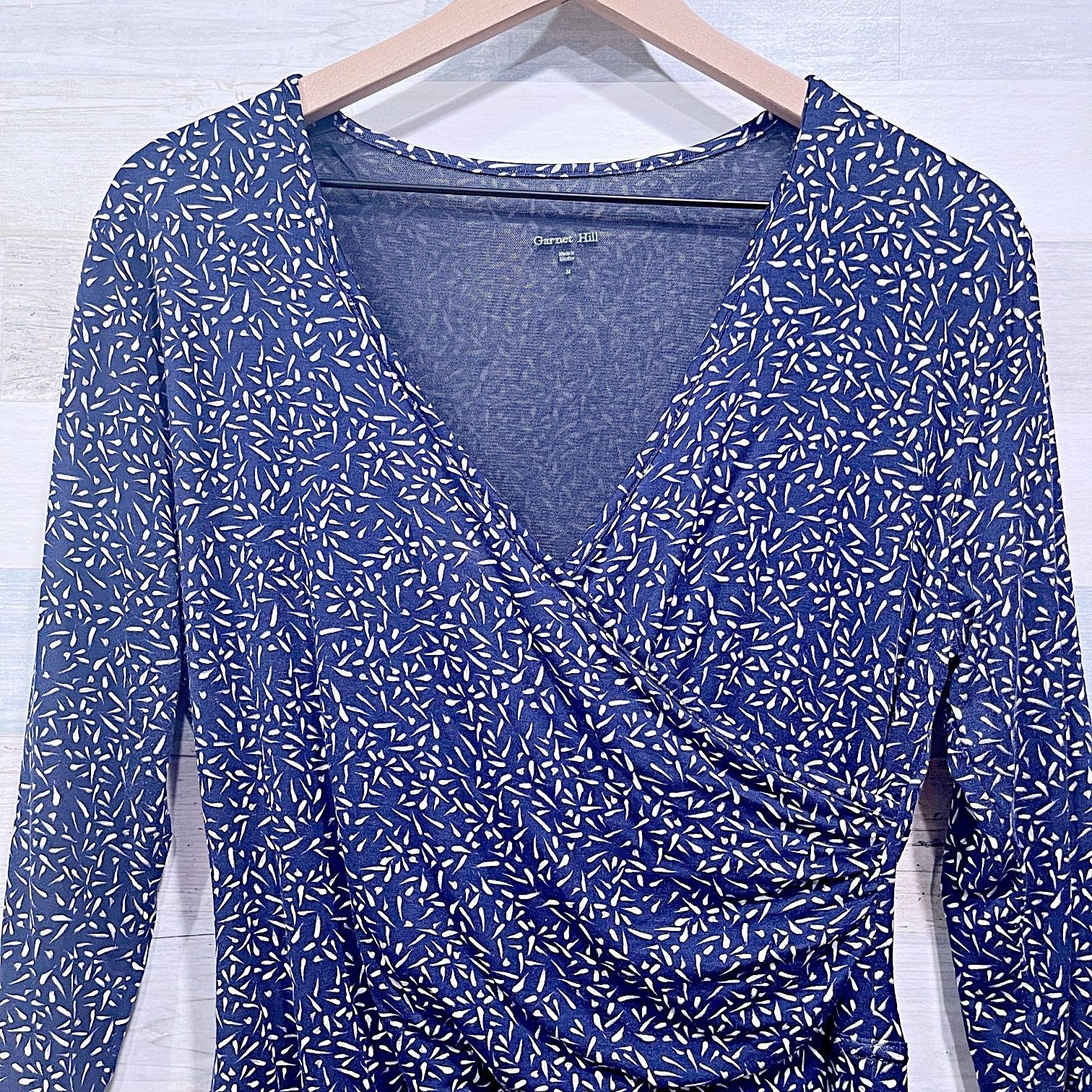 Other Garnet Hill 3/4 Sleeve Wrap Dress Blue White Womens Medium Size M / US 6-8 / IT 42-44 - 2 Thumbnail