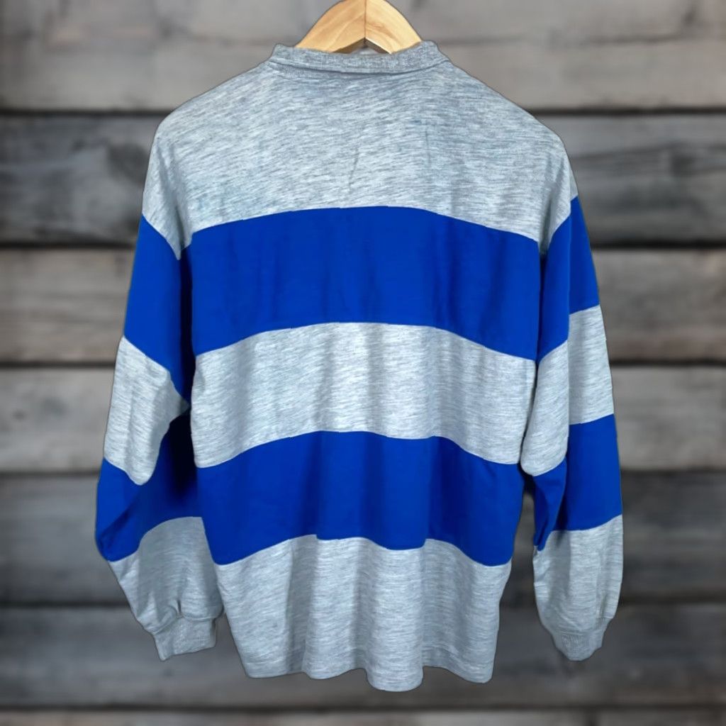Vintage VINTAGE 90s 80s Steeplechase Long Sleeve Polo Shirt Men's L Gray Blue Stripe Casual Polo Shirt Mens Large Striped Rugby Shirt Size US L / EU 52-54 / 3 - 1 Thumbnail
