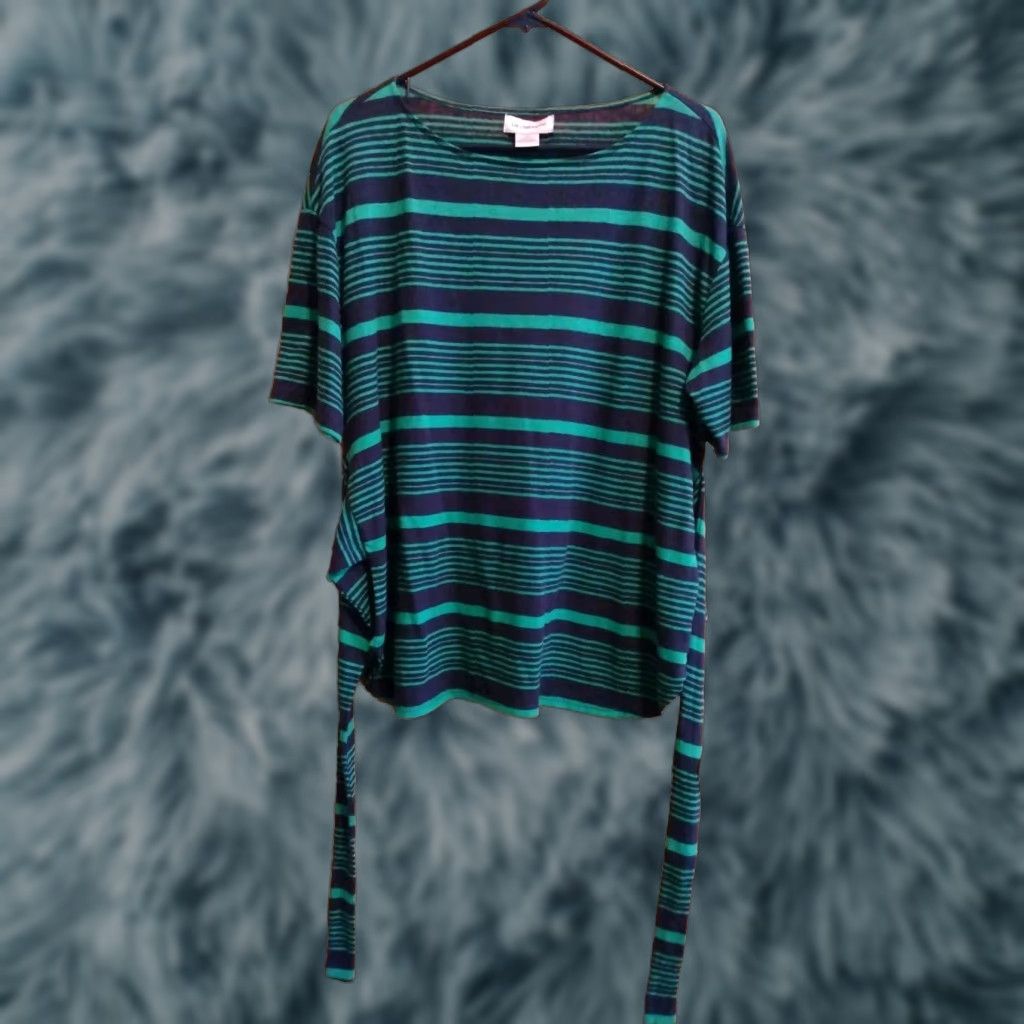 Liz Claiborne Liz Claiborne Blouse Shirt Green Blue Linen/Poly Blend M SS Summer 40" chest Womens Size M / US 6-8 / IT 42-44 - 1 Thumbnail