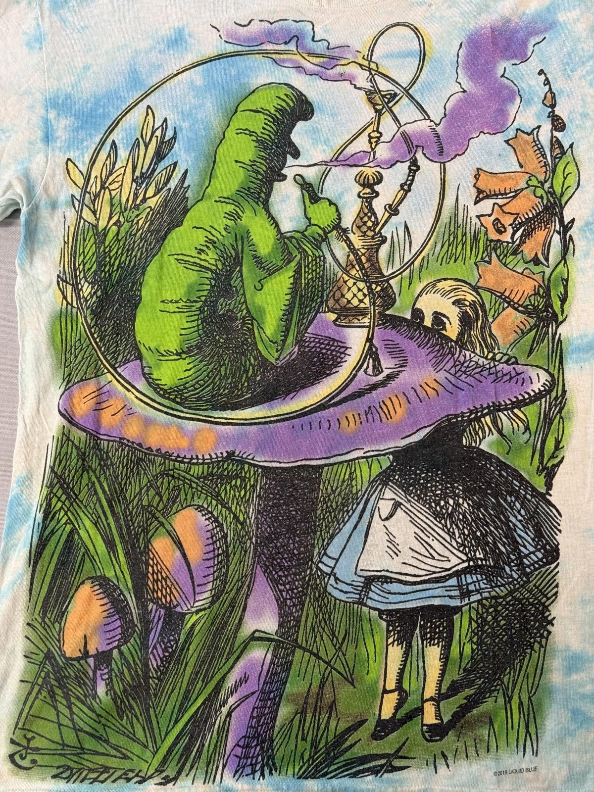 Liquid Blue Faded Alice in Wonderland T-shirt Smoking Hookah Tie Dye M Size US M / EU 48-50 / 2 - 3 Thumbnail