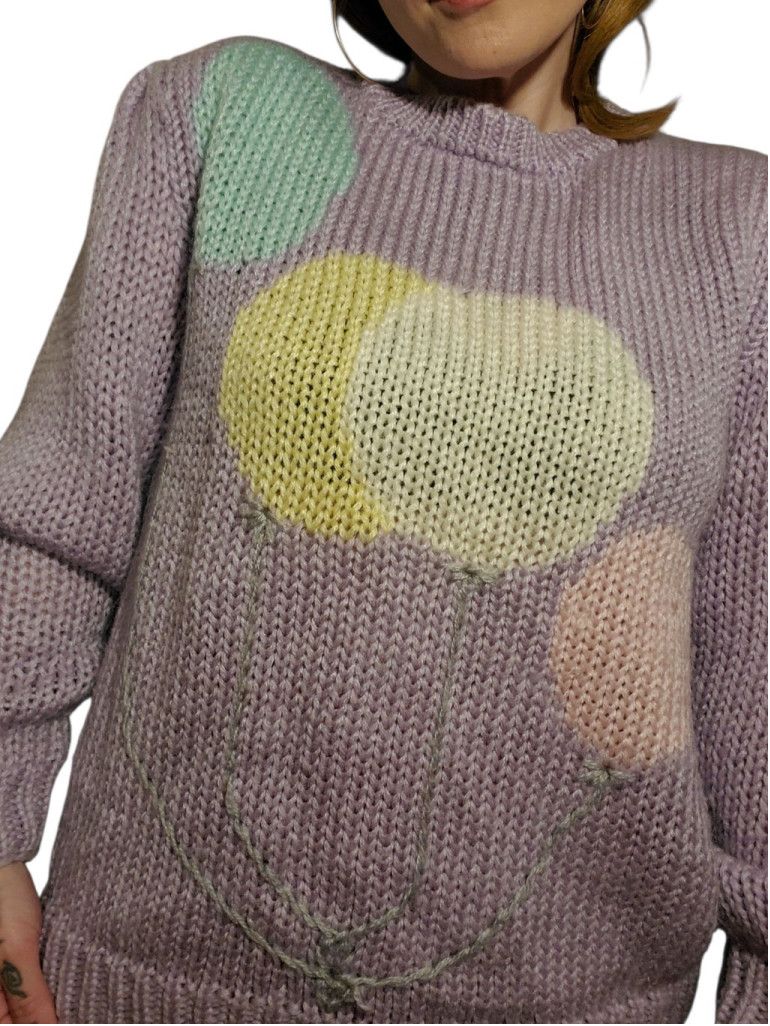 Kanata Hand Knits Vintage 80s Hand Knit Pastel Purple Balloon Sweater Size L / US 10 / IT 46 - 3 Thumbnail