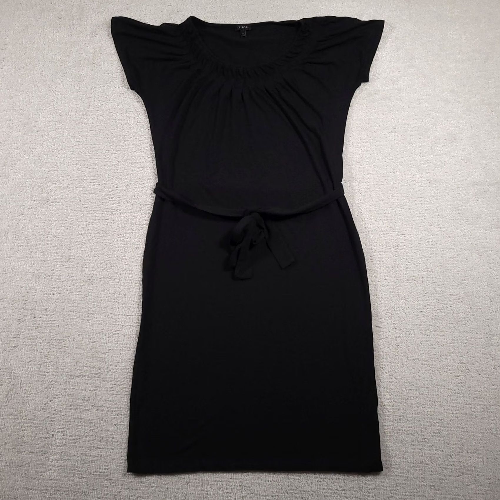Talbots Talbots Dress Womens Small Black Short Sleeve Belted Knee Length Rayon Spandex Casual Workwear Travel Size 28" / US 6 / IT 42 - 2 Thumbnail