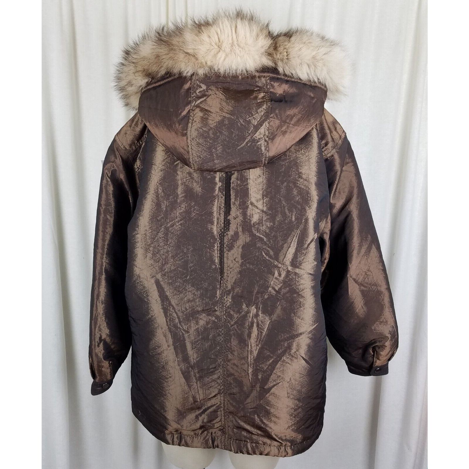 Vintage JGHook Faux Fur Hooded Winter Jacket Metallic Puffer Parka 6 Size M / US 6-8 / IT 42-44 - 4 Thumbnail