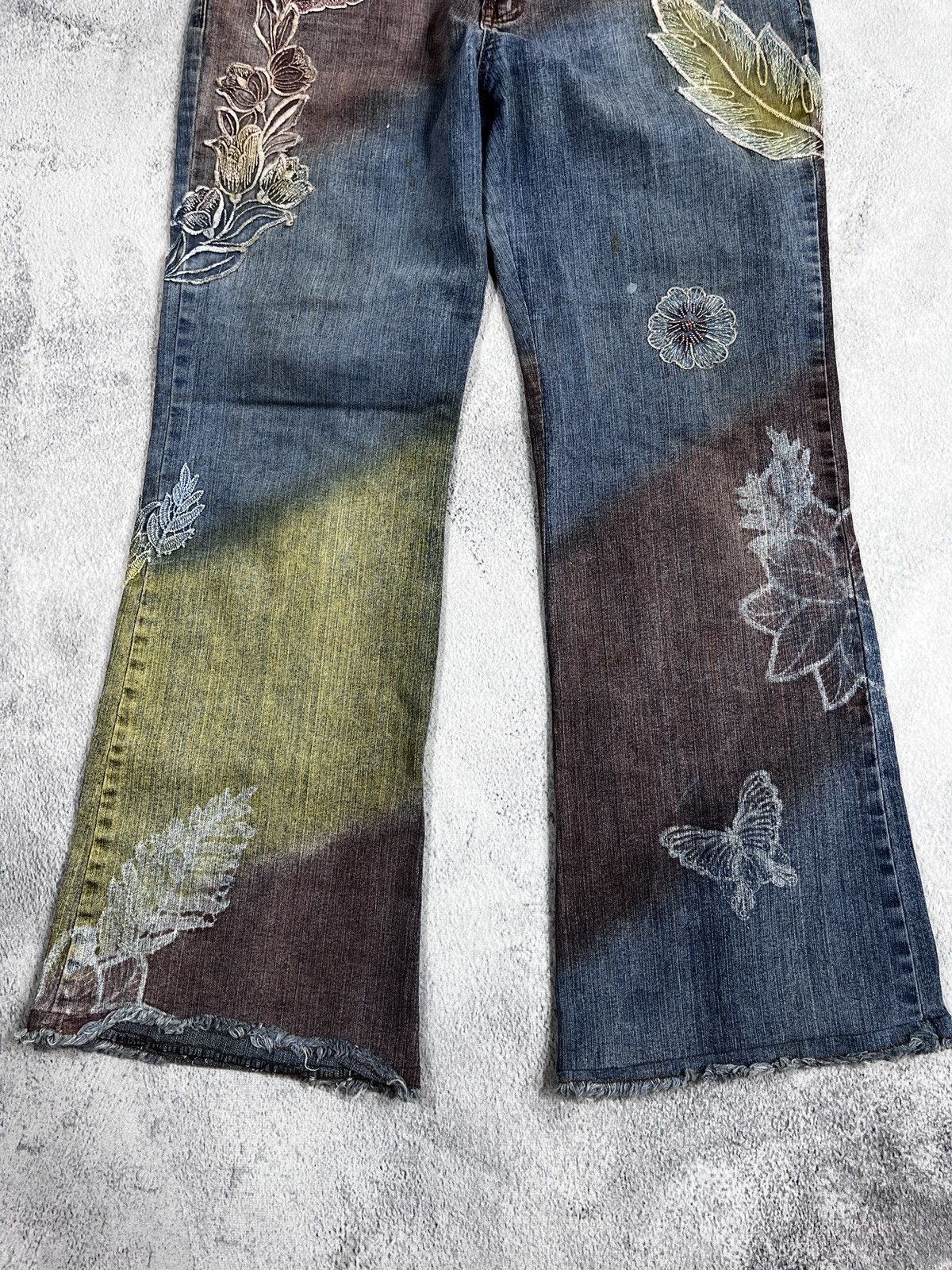 Japanese Brand × Vintage VintageY2K Flared low rise patchwork faded bootcut jeans Size 29" - 2 Thumbnail