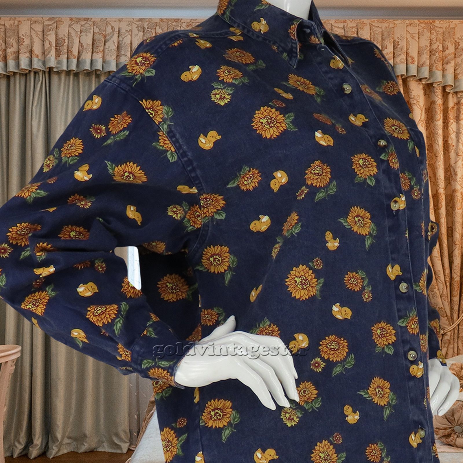 Other 90s Vintage Sunflower Duck Print Denim Shirt L Size L / US 10 / IT 46 - 1 Thumbnail