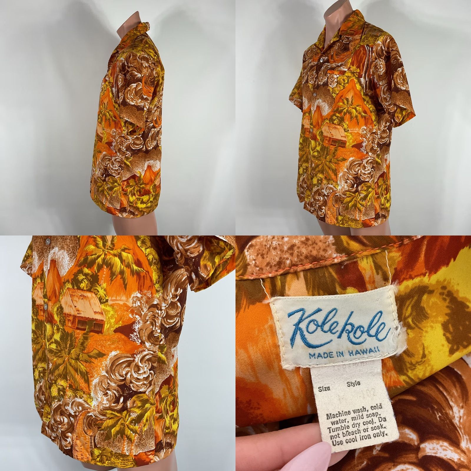 ALOHAS VTG 70s Kolekole Short Sleeve Aloha Hawaiian Burnt orange M Shirt Mens Size US 31 - 8 Thumbnail