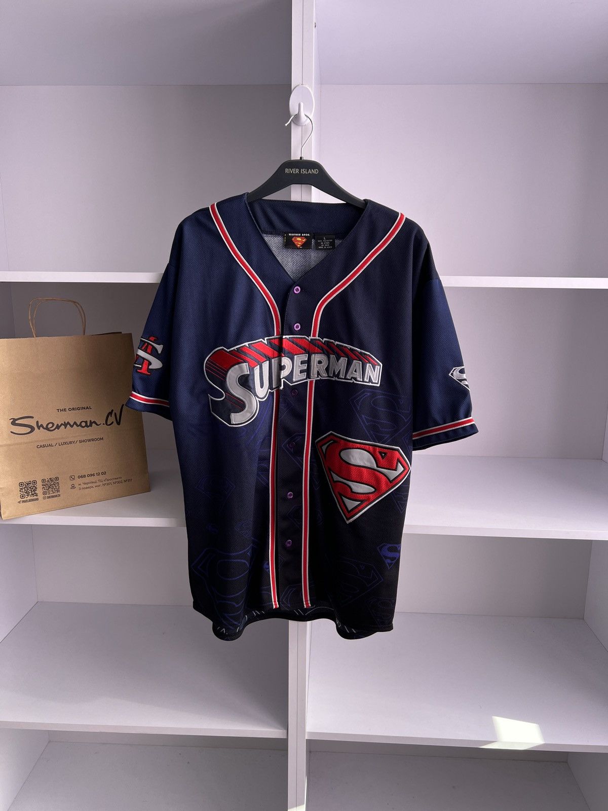 DC Comics × Vintage Vintage Superman Embroidered Warner Bros Jersey Size US L / EU 52-54 / 3 - 1 Thumbnail