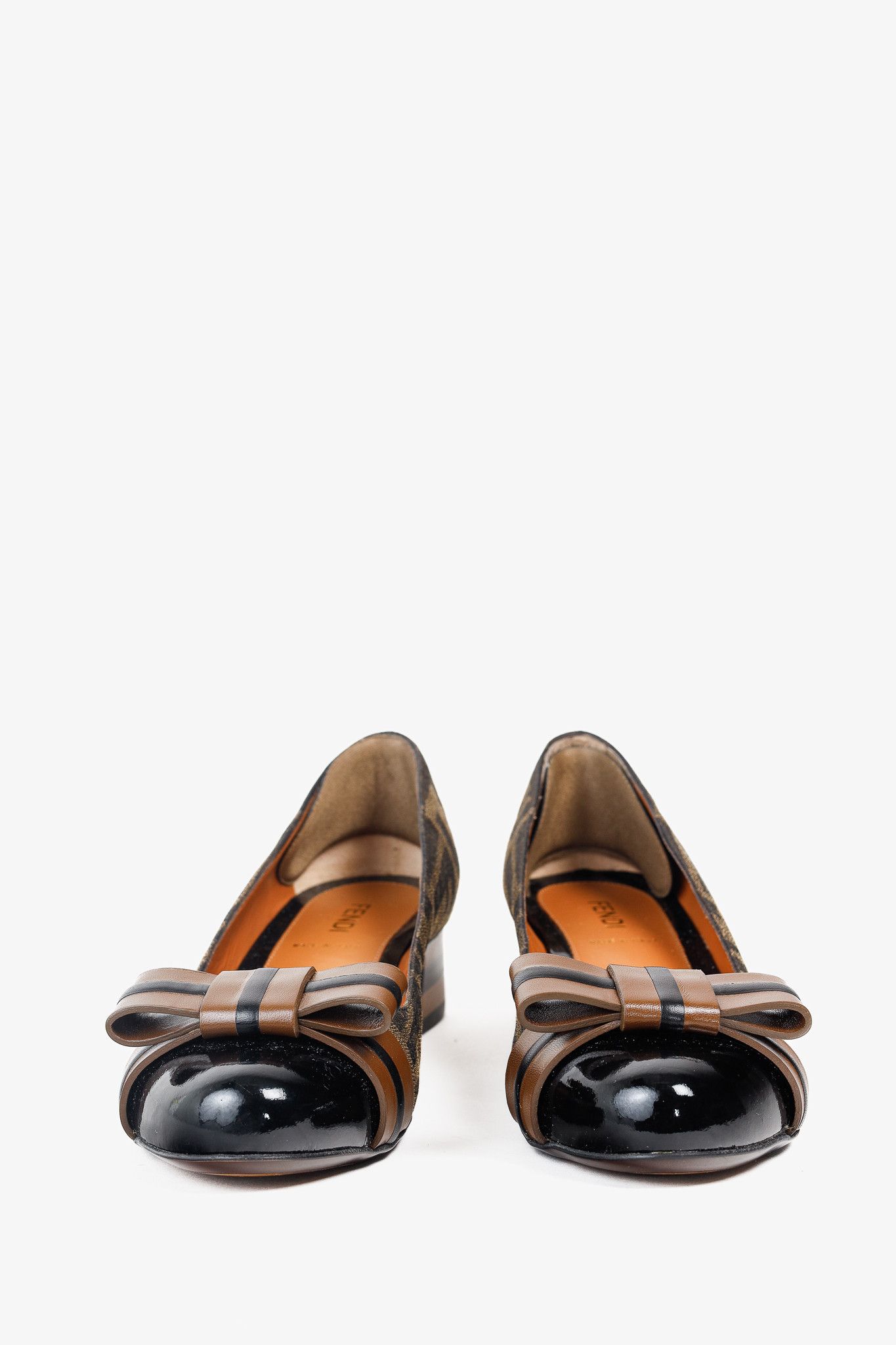 Fendi Fendi Brown Black Zucca Canvas Leather Bow Cap Toe Pumps Size US 5.5 / IT 35.5 - 2 Thumbnail
