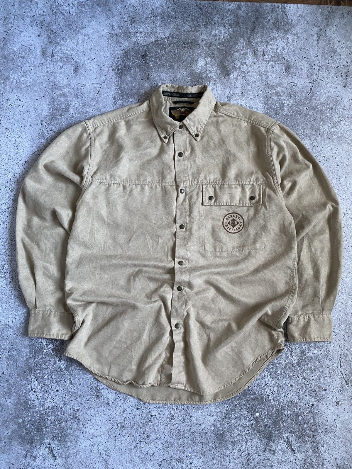 Designer × Harley Davidson × Vintage Vintage Harley Davidson Button Suede Logo Shirt Size M Size US M / EU 48-50 / 2 - 1 Thumbnail
