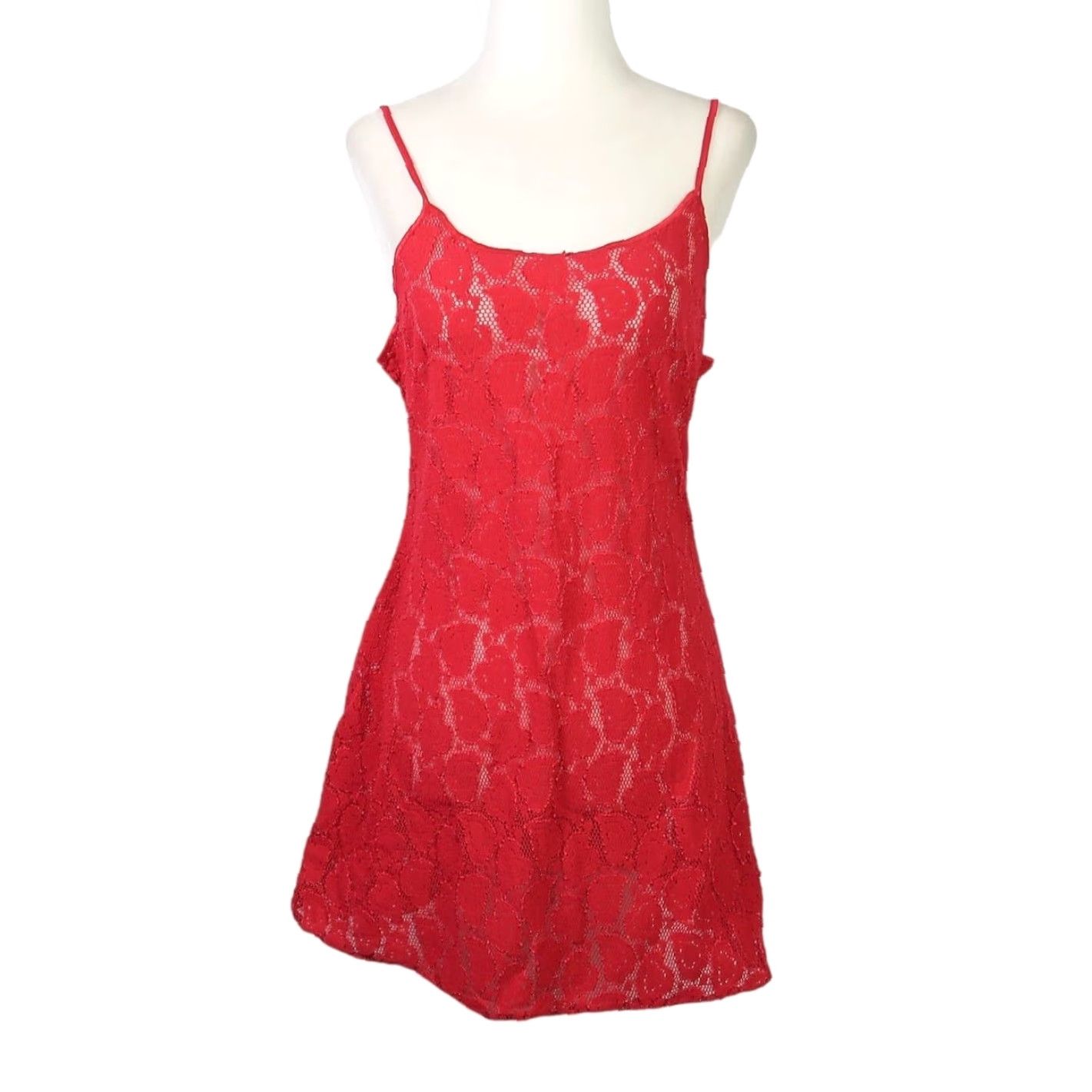 Vintage VINTAGE 90s Red Heart Lace Mini Lingerie Slip Dress M Women Size M / US 6-8 / IT 42-44 - 2 Thumbnail