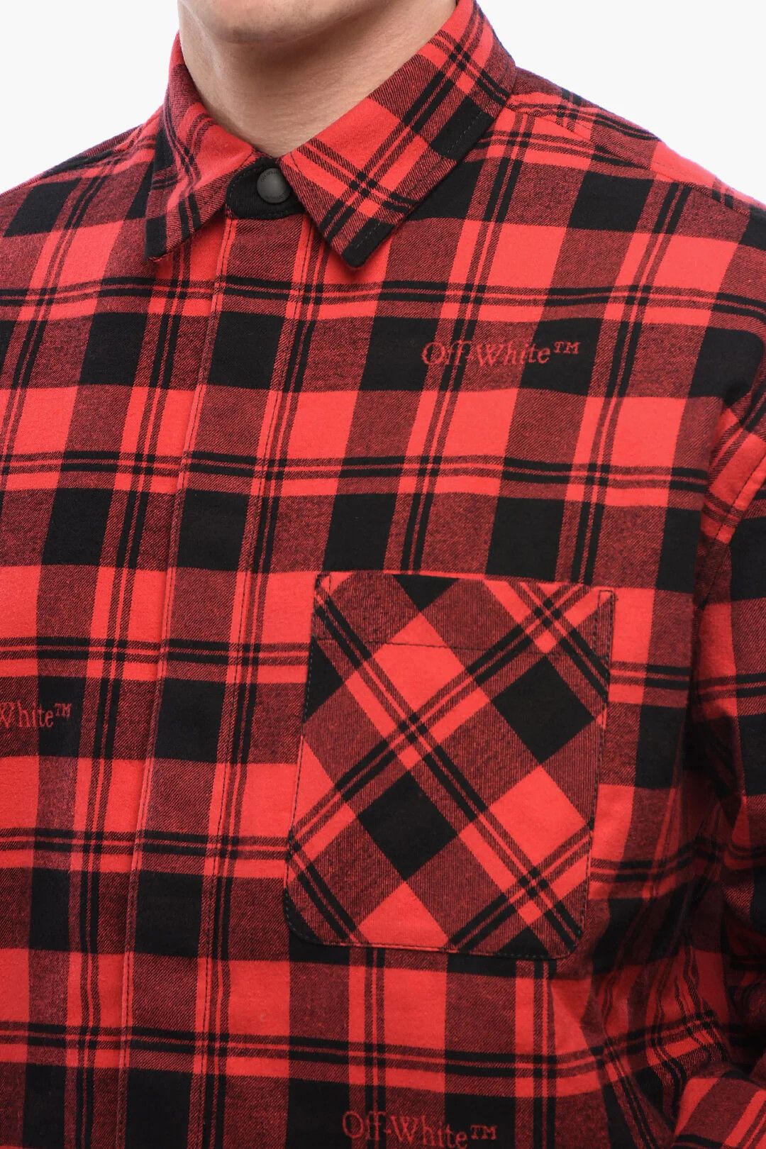 Off-White og1mm0526 Checked Flannel-Lined Overshirt in Red/Black Size US XS / EU 42 / 0 - 3 Thumbnail