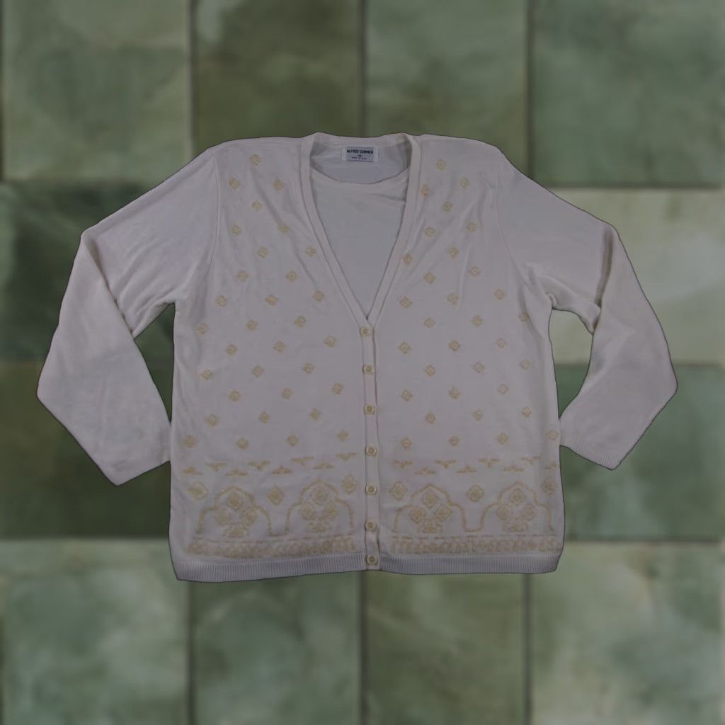 Vintage VINTAGE Alfred Dunner Sweater Women 1X White Beaded Boho Cardigan 80s 90s Grandma Knit Long Sleeve V-Neck Fashion Womens Size XL / US 12-14 / IT 48-50 - 1 Thumbnail