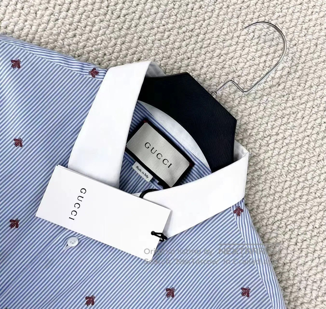 Gucci Gucci Blue Striped Bee Embroidered Shirt Jacket. Size US XL / EU 56 / 4 - 3 Thumbnail