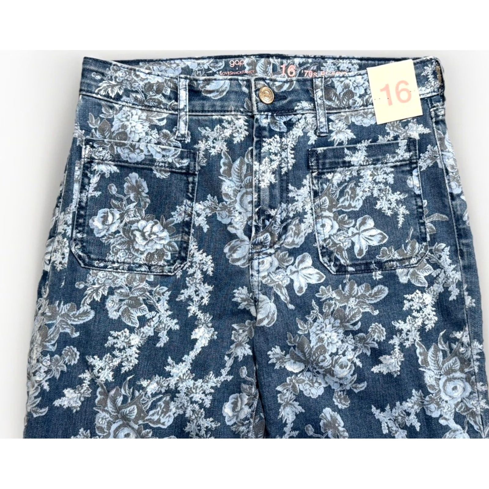 Gap GAP x Love Shack Fancy 70's Flare High Rise Jeans Sz 16 Floral 26x30 Blue Vintage Retro Women Jeans Size 38" / US 16 / IT 52 - 7 Thumbnail