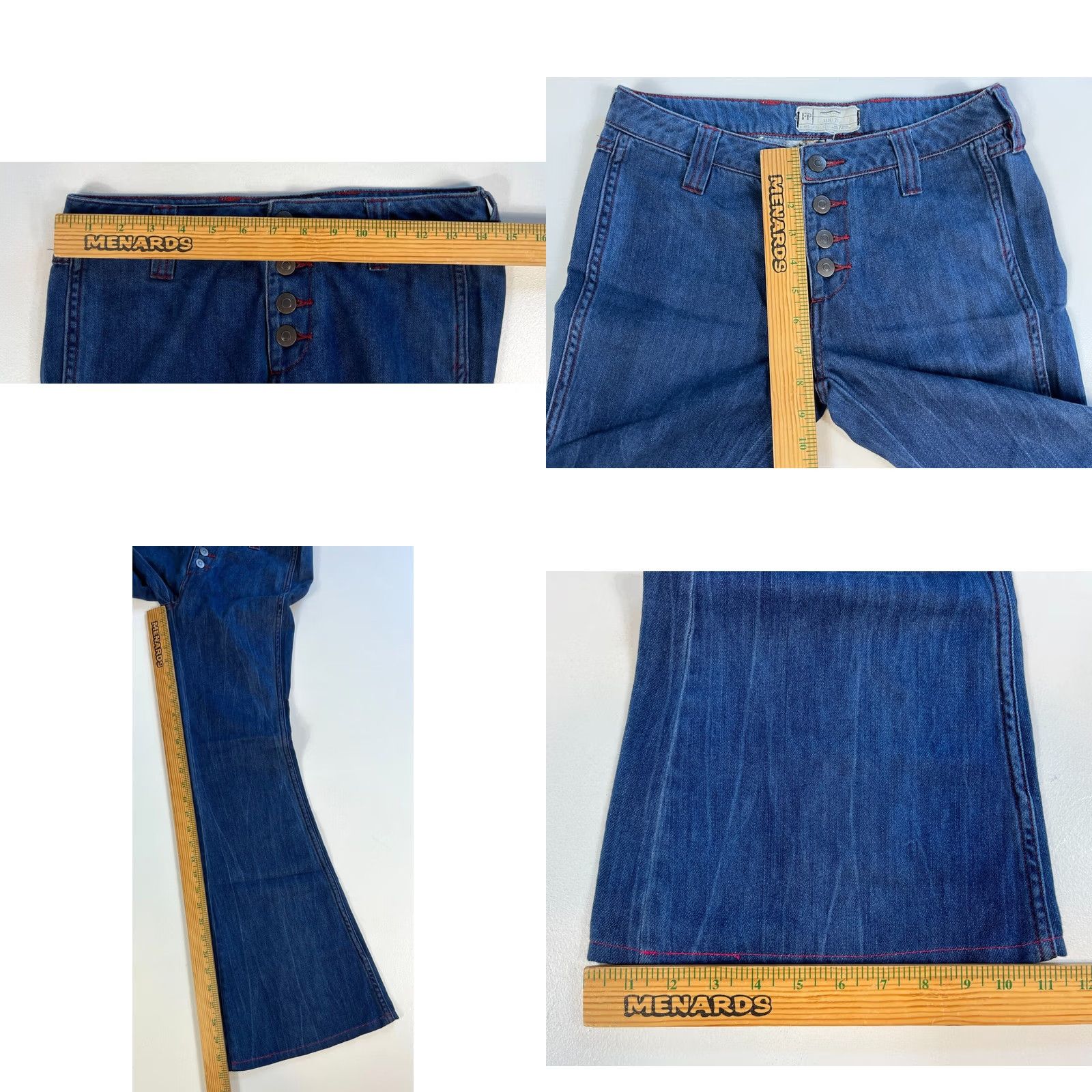 Free People VINTAGE Women's Free People Flare Jeans Boho Embroidered Sz 25 Blue Cotton Denim 31in Inseam Womens Baggy Flared Bohemian 25 Jeans Size 42" / US 20 - 9 Thumbnail