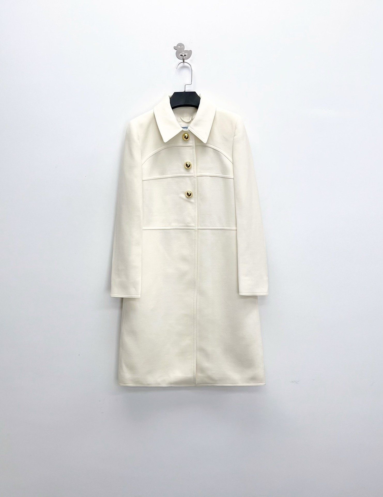 Prada Prada Cream Gold Button Wool Blend Coat Size US M / EU 48-50 / 2 - 1 Thumbnail