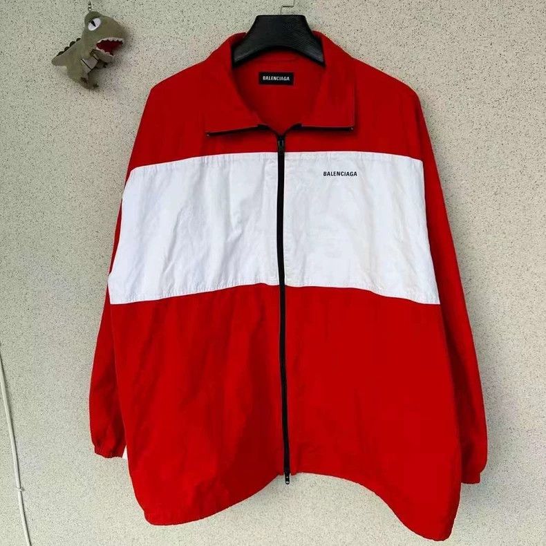 Balenciaga White and Red Small Logo Windbreaker