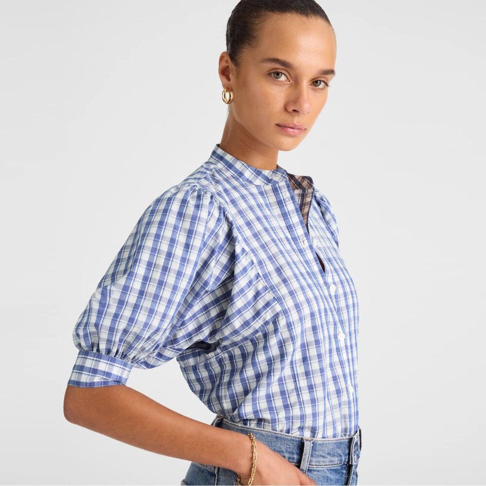 Madewell NWT New $98 Madewell Puff-Sleeve Band-Collar Cotton Blue Pl Size XL / US 12-14 / IT 48-50 - 2 Thumbnail