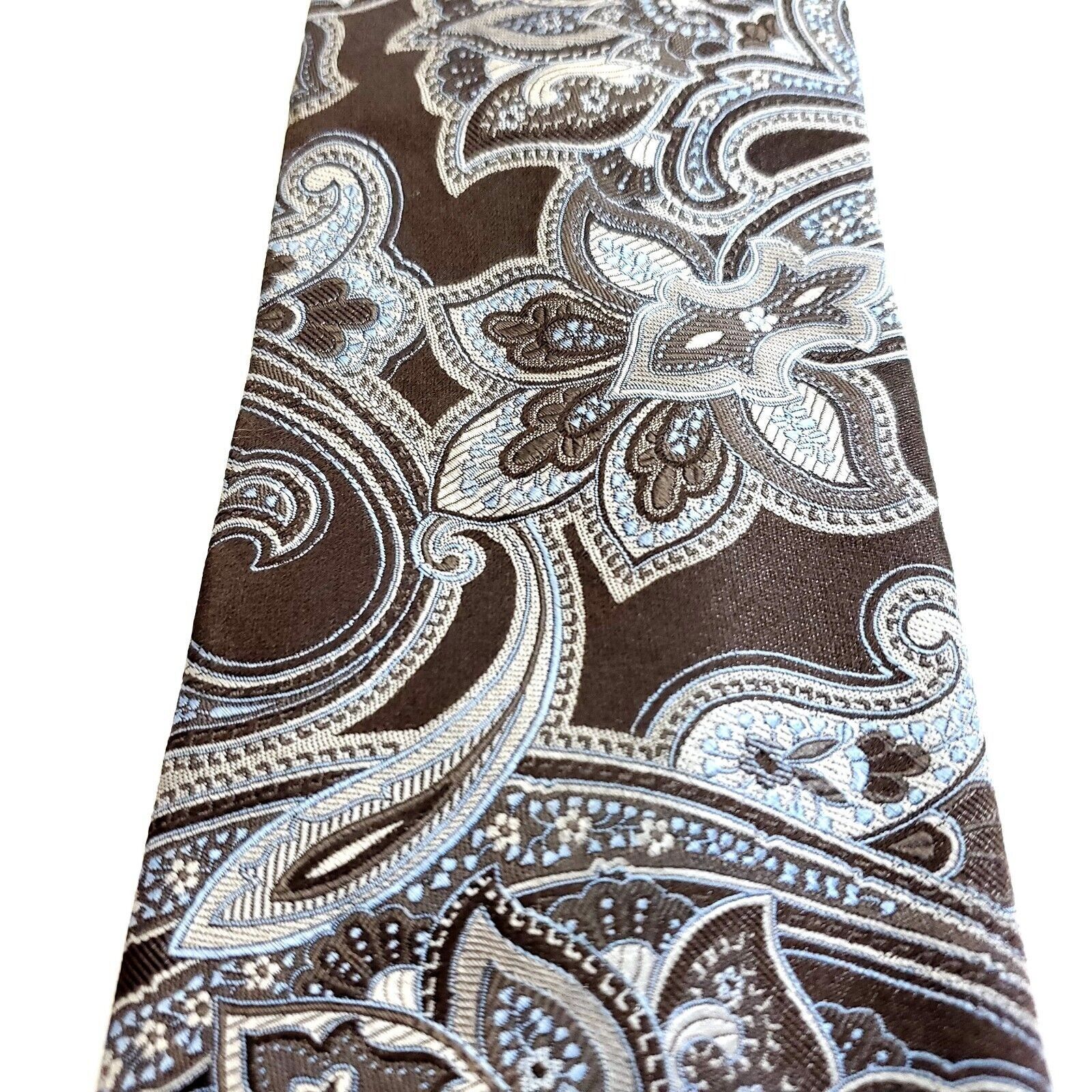 Ike Behar Ike Behar New York Brown Blue Paisley Woven Silk Tie Tailore Size ONE SIZE - 2 Thumbnail