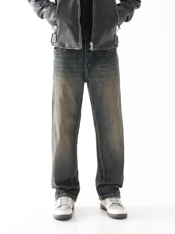 Japanese Brand Men's Japanese retro distressed loose washed straight jeans Size US 32 / EU 48 - 1 Thumbnail