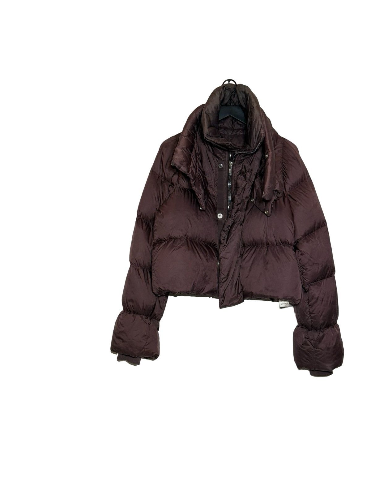 Rick Owens Burgundy puffer jacket with neck wrap Size US S / EU 44-46 / 1 - 1 Thumbnail