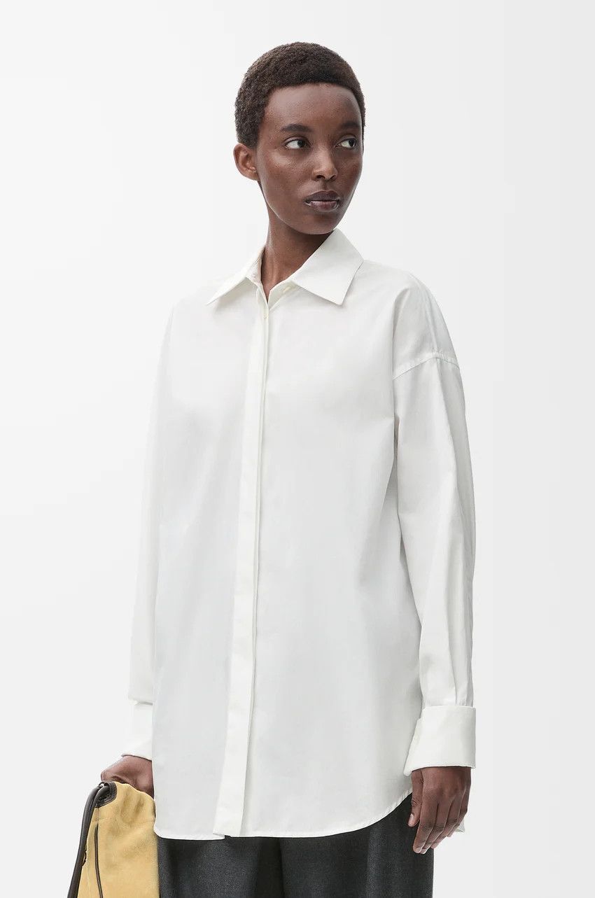 Loewe o1loc1c0525 Draped Shirt In Cotton in White Size L / US 10 / IT 46 - 3 Thumbnail