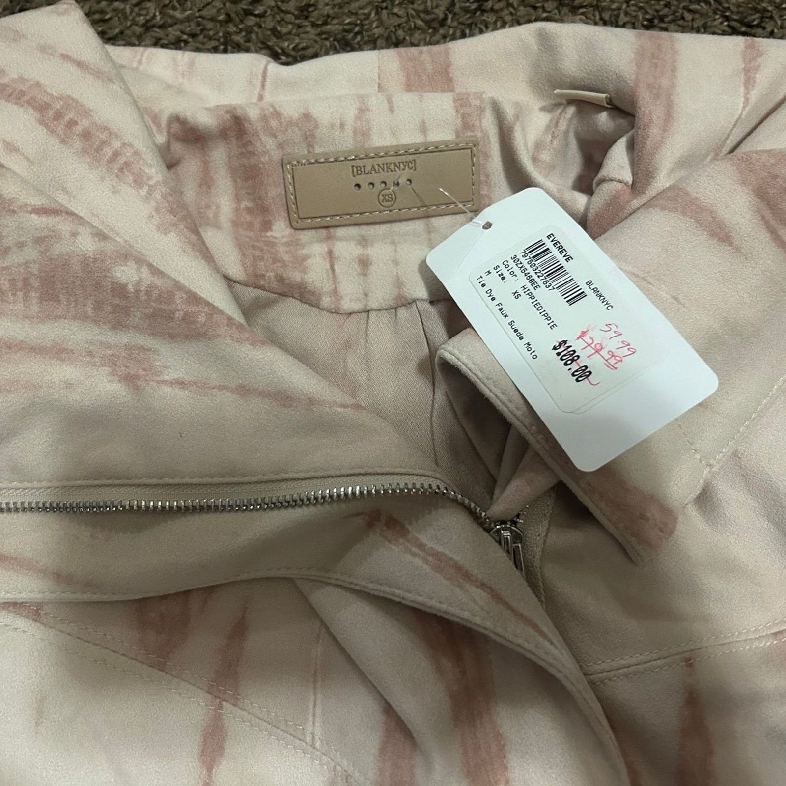 BLANKNYC Blk NYC Lght Pnk Beige TieDye Marble Suede Moto Jckt Sx XS Size XS / US 0-2 / IT 36-38 - 9 Thumbnail