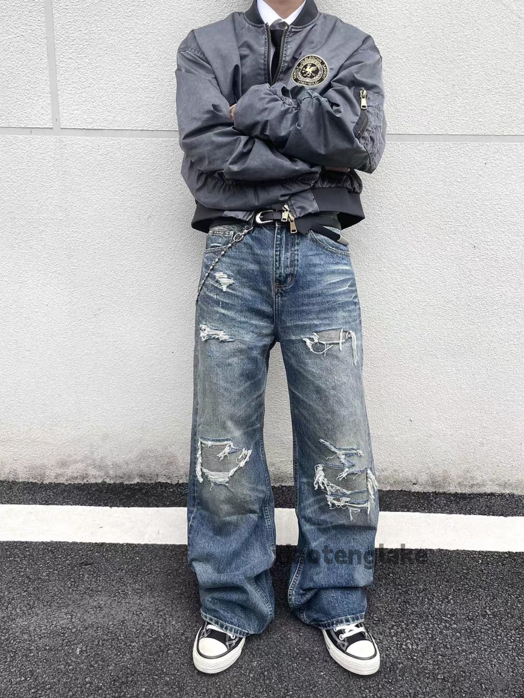 Jean xtl waahed faded loose baggy ripped damaged jeans Size US 32 / EU 48 - 4 Thumbnail
