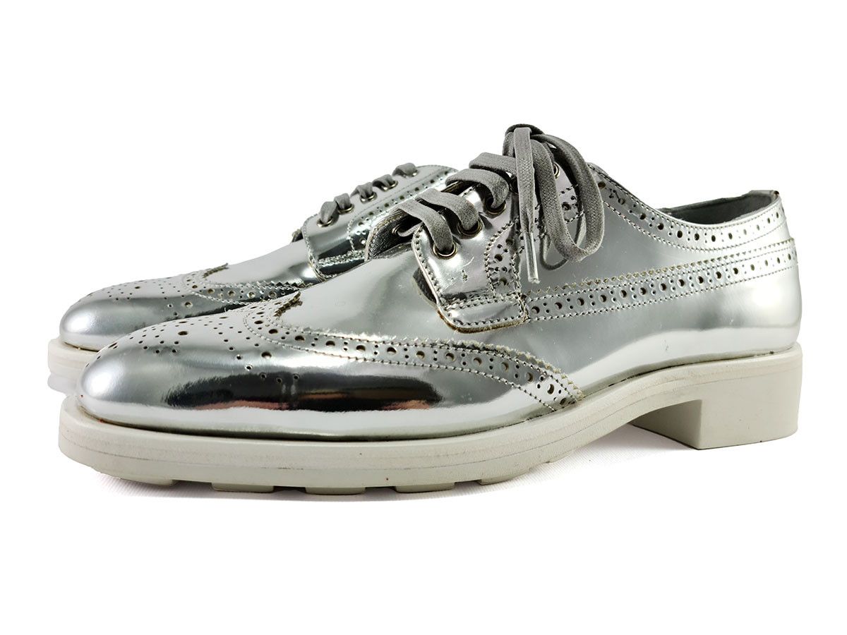 Prada Prada Silver EU 37 US 7 Leather Brogue Platform Oxford Shoes Size US 7 / IT 37 - 5 Thumbnail