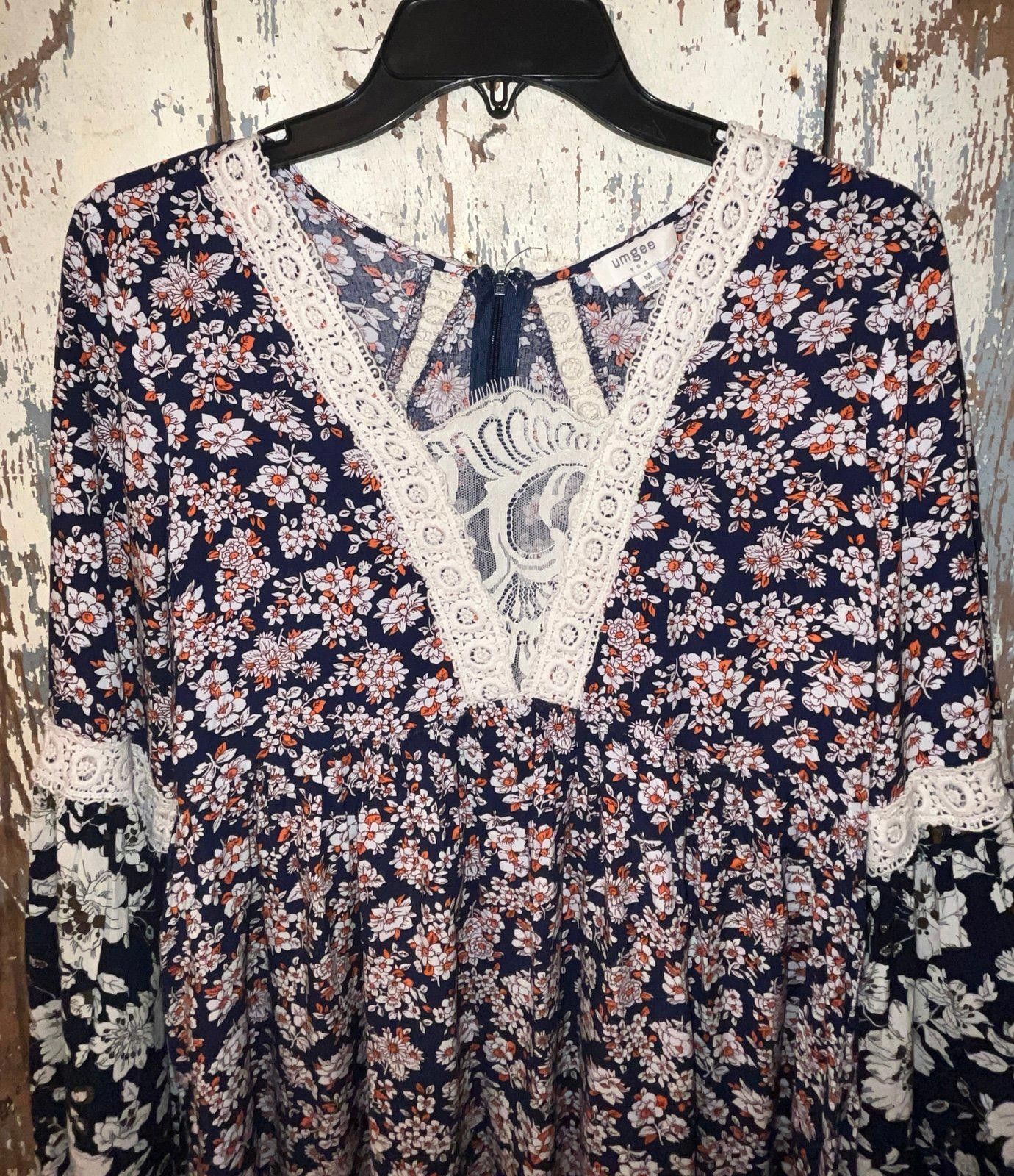 Designer Umgee Womens Top Boho Navy size Medium Size M / US 6-8 / IT 42-44 - 2 Thumbnail
