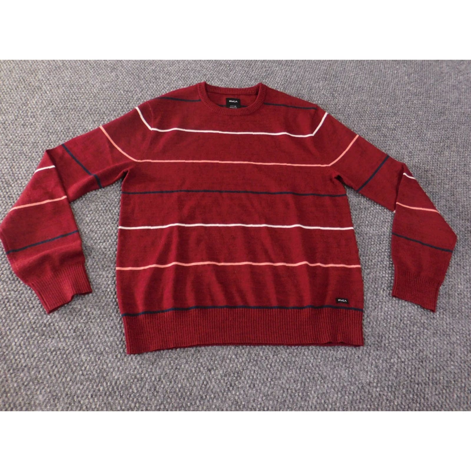 RVCA RVCA Mens Sweater Long Sleeve Crew Neck Red Knit Pullover Striped Cotton Logo Open-Knit Basic Regular Size S Mens Size US S / EU 44-46 / 1 - 4 Thumbnail