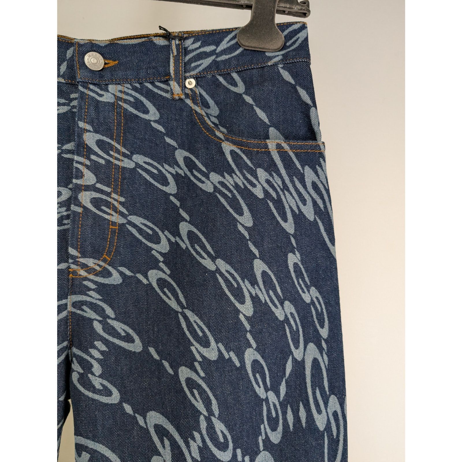 Gucci o1rshd1 ECO Org GG Distorted Laser Pant in Dark Blue Size US 32 / EU 48 - 4 Thumbnail