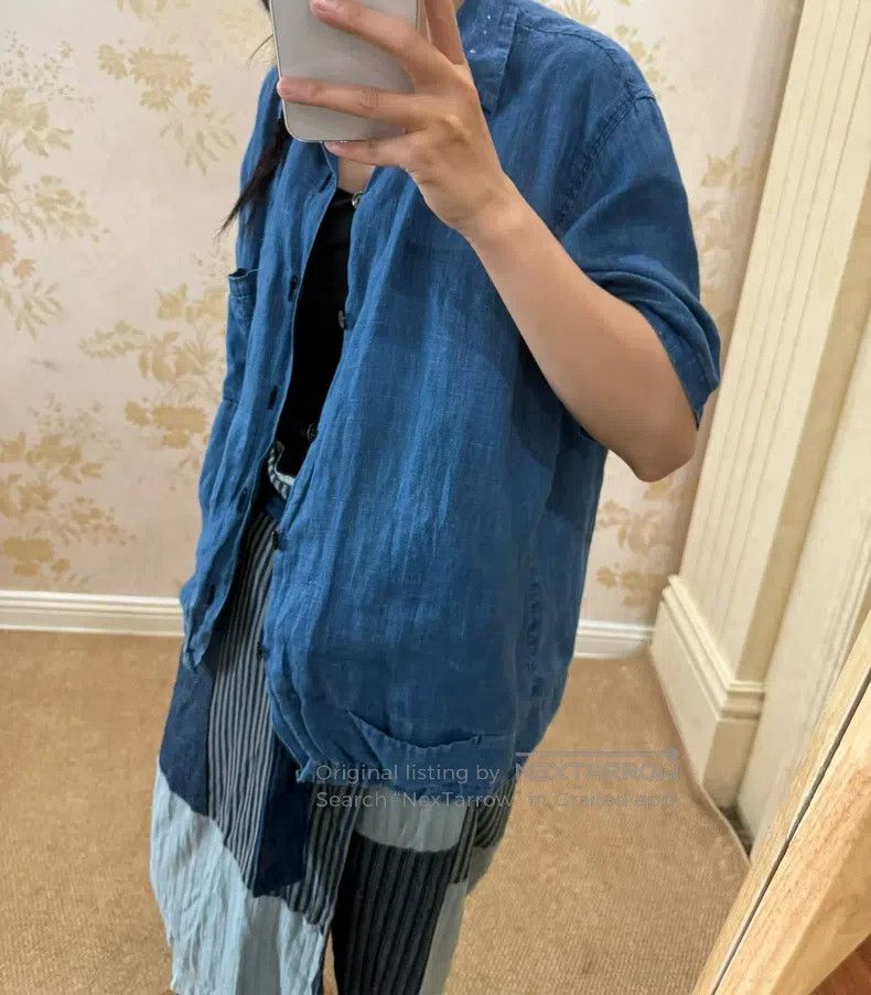 Kapital Kapital Blue-dyed linen embroidered out-of-print pocket sh Size M / US 6-8 / IT 42-44 - 2 Thumbnail
