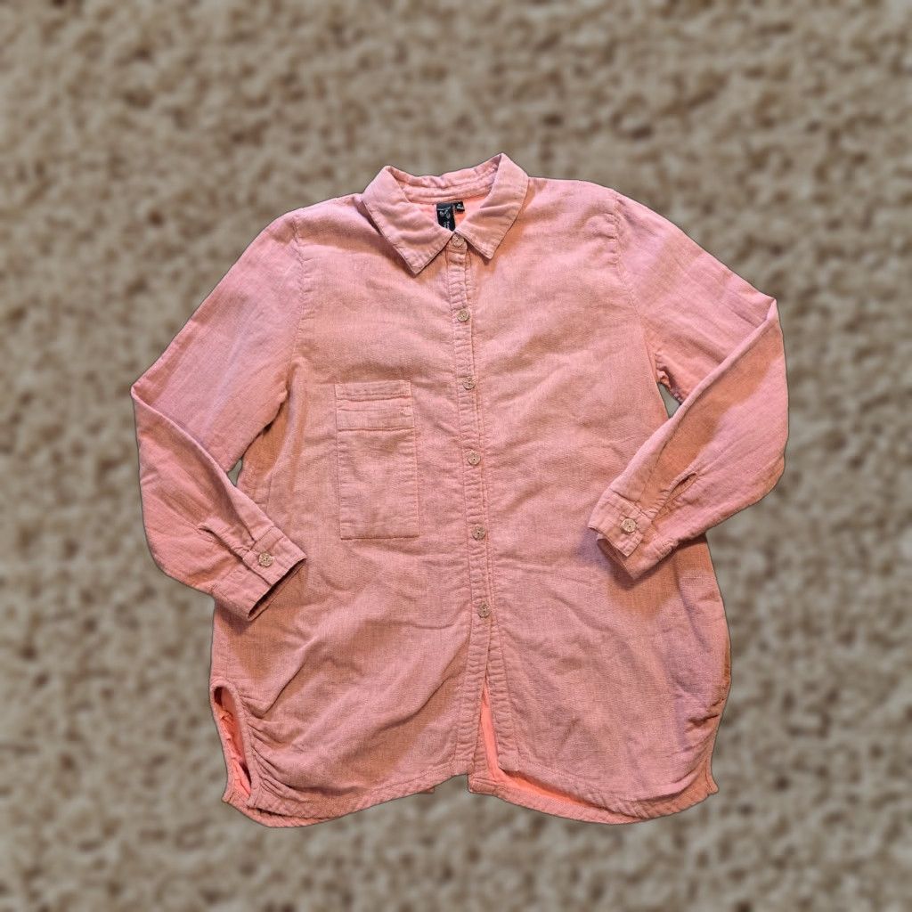 Pinko Focus Top Womens Blouse Shirt Medium Pink Button Gauze Texture Pockets Lagenlook Boho Vintage No Size M / US 6-8 / IT 42-44 - 1 Thumbnail
